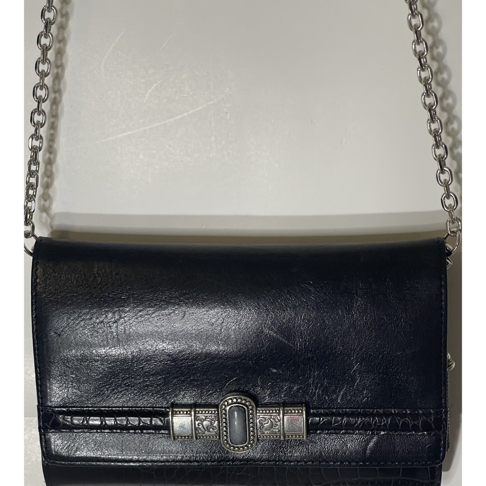 Brighton Black Croc Embossed Leather Wallet Crossbody Clutch Organizer - Picture 3 of 11
